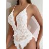 image:imageSOLY HUX Womens Floral Lace Scalloped Trim Criss Cross Back Lingerie Teddy BodysuitPlain White