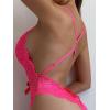 image:imageSOLY HUX Womens Floral Lace Scalloped Trim Criss Cross Back Lingerie Teddy BodysuitPure Hotpink