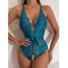 image:imageSOLY HUX Womens Floral Lace Scalloped Trim Criss Cross Back Lingerie Teddy BodysuitPure Teal Blue