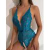 image:imageSOLY HUX Womens Floral Lace Scalloped Trim Criss Cross Back Lingerie Teddy BodysuitPure Teal Blue