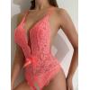 image:imageSOLY HUX Womens Floral Lace Scalloped Trim Criss Cross Back Lingerie Teddy BodysuitPure Watermelon Pink