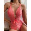 image:imageSOLY HUX Womens Floral Lace Scalloped Trim Criss Cross Back Lingerie Teddy BodysuitPure Watermelon Pink