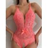 image:imageSOLY HUX Womens Floral Lace Scalloped Trim Criss Cross Back Lingerie Teddy BodysuitPure Watermelon Pink