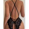 image:imageSOLY HUX Womens Floral Lace Scalloped Trim Criss Cross Back Lingerie Teddy BodysuitSolid Black