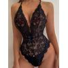 image:imageSOLY HUX Womens Floral Lace Scalloped Trim Criss Cross Back Lingerie Teddy BodysuitSolid Black