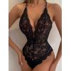 image:imageSOLY HUX Womens Floral Lace Scalloped Trim Criss Cross Back Lingerie Teddy BodysuitSolid Black
