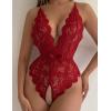 image:imageSOLY HUX Womens Floral Lace Scalloped Trim Criss Cross Back Lingerie Teddy BodysuitSolid Burgundy