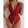 image:imageSOLY HUX Womens Floral Lace Scalloped Trim Criss Cross Back Lingerie Teddy BodysuitSolid Burgundy