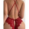 image:imageSOLY HUX Womens Floral Lace Scalloped Trim Criss Cross Back Lingerie Teddy BodysuitSolid Burgundy