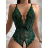 image:imageSOLY HUX Womens Floral Lace Scalloped Trim Criss Cross Back Lingerie Teddy BodysuitSolid Dark Green