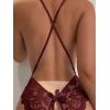 image:imageSOLY HUX Womens Floral Lace Scalloped Trim Criss Cross Back Lingerie Teddy BodysuitSolid Maroon