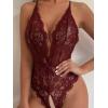 image:imageSOLY HUX Womens Floral Lace Scalloped Trim Criss Cross Back Lingerie Teddy BodysuitSolid Maroon