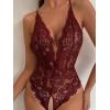 image:imageSOLY HUX Womens Floral Lace Scalloped Trim Criss Cross Back Lingerie Teddy BodysuitSolid Maroon