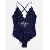 image:imageSOLY HUX Womens Floral Lace Scalloped Trim Criss Cross Back Lingerie Teddy BodysuitSolid Navy Blue