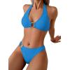 image:imageSOLY HUX Womens Halter Bikini Set V Neck Ring Linked Bathing Suit Summer Beach Two Piece SwimsuitSolid Blue