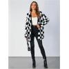 image:imageSOLY HUX Womens Long Sleeve Oversized Sweater Checkered Cardigan Open Front Outerwear TopsBlack and White