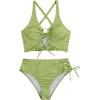 image:imageSOLY HUX Womens Plus Size Bikini Set Sexy Swimsuit Lace Up Tummy Control 2 Piece Bathing SuitGlitter Olive Green