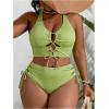 image:imageSOLY HUX Womens Plus Size Bikini Set Sexy Swimsuit Lace Up Tummy Control 2 Piece Bathing SuitGlitter Olive Green