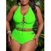 image:imageSOLY HUX Womens Plus Size Bikini Set Sexy Swimsuit Lace Up Tummy Control 2 Piece Bathing SuitPlain Green