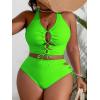 image:imageSOLY HUX Womens Plus Size Bikini Set Sexy Swimsuit Lace Up Tummy Control 2 Piece Bathing SuitPlain Green