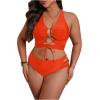 image:imageSOLY HUX Womens Plus Size Bikini Set Sexy Swimsuit Lace Up Tummy Control 2 Piece Bathing SuitPlain Orange