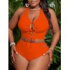 image:imageSOLY HUX Womens Plus Size Bikini Set Sexy Swimsuit Lace Up Tummy Control 2 Piece Bathing SuitPlain Orange