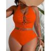 image:imageSOLY HUX Womens Plus Size Bikini Set Sexy Swimsuit Lace Up Tummy Control 2 Piece Bathing SuitPlain Orange