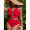 image:imageSOLY HUX Womens Plus Size Bikini Set Sexy Swimsuit Lace Up Tummy Control 2 Piece Bathing SuitPlain Red