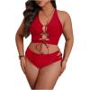 image:imageSOLY HUX Womens Plus Size Bikini Set Sexy Swimsuit Lace Up Tummy Control 2 Piece Bathing SuitPlain Red