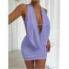 image:imageSOLY HUX Womens Sexy Deep V Neck Halter Bodycon Mini Dress Sleeveless Party Club DressesPlain Mauve Purple