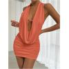 image:imageSOLY HUX Womens Sexy Deep V Neck Halter Bodycon Mini Dress Sleeveless Party Club DressesSolid Coral Pink