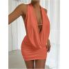 image:imageSOLY HUX Womens Sexy Deep V Neck Halter Bodycon Mini Dress Sleeveless Party Club DressesSolid Coral Pink