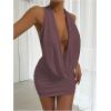 image:imageSOLY HUX Womens Sexy Deep V Neck Halter Bodycon Mini Dress Sleeveless Party Club DressesSolid Pink