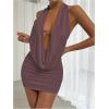 image:imageSOLY HUX Womens Sexy Deep V Neck Halter Bodycon Mini Dress Sleeveless Party Club DressesSolid Pink
