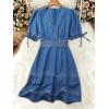 image:imageSOLY HUX Womens Summer Dress Hollow Out Lace V Neck Puff Short Sleeve A Line Layered Short DressesDusty Blue