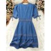 image:imageSOLY HUX Womens Summer Dress Hollow Out Lace V Neck Puff Short Sleeve A Line Layered Short DressesDusty Blue