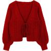 image:imageSOLY HUX Cardigan Sweaters for Women Cropped Tie Front Bow Lightweight Cardigan Long Sleeve Trendy Fall ShrugsPure Red