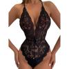 image:imageSOLY HUX Womens Floral Lace Scalloped Trim Criss Cross Back Lingerie Teddy BodysuitSolid Black