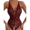 image:imageSOLY HUX Womens Floral Lace Scalloped Trim Criss Cross Back Lingerie Teddy BodysuitSolid Maroon