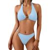 image:imageSOLY HUX Womens Halter Bikini Set V Neck Ring Linked Bathing Suit Summer Beach Two Piece SwimsuitSolid Light Blue