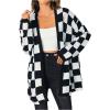 image:imageSOLY HUX Womens Long Sleeve Oversized Sweater Checkered Cardigan Open Front Outerwear TopsBlack and White