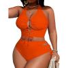 image:imageSOLY HUX Womens Plus Size Bikini Set Sexy Swimsuit Lace Up Tummy Control 2 Piece Bathing SuitPlain Orange
