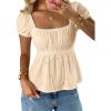 image:imageSOLY HUX Womens Square Neck Short Sleeve Peplum Tops Tie Front Summer Teen Girls Babydoll Top T ShirtSolid Apricot