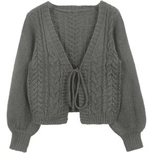 image:imageSOLY HUX Cardigan Sweaters for Women Cropped Tie Front Bow Lightweight Cardigan Long Sleeve Trendy Fall ShrugsDark Grey