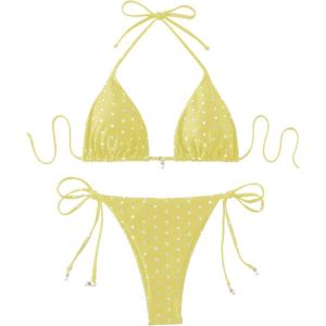 image:imageSOLY HUX Womens Polka Dots Print Bathing Suit Halter Triangle Tie Side Bikini Sets Two Piece SwimsuitLight Yellow Polka Dots