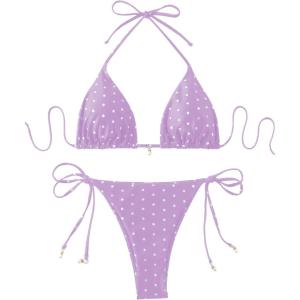 image:imageSOLY HUX Womens Polka Dots Print Bathing Suit Halter Triangle Tie Side Bikini Sets Two Piece SwimsuitMauve Purple Polka Dots