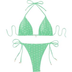 image:imageSOLY HUX Womens Polka Dots Print Bathing Suit Halter Triangle Tie Side Bikini Sets Two Piece SwimsuitMint Green Polka Dots