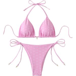 image:imageSOLY HUX Womens Polka Dots Print Bathing Suit Halter Triangle Tie Side Bikini Sets Two Piece SwimsuitPink Polka Dots