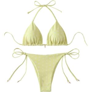 image:imageSOLY HUX Womens Polka Dots Print Bathing Suit Halter Triangle Tie Side Bikini Sets Two Piece SwimsuitYellow Polka Dots