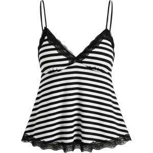 image:imageSOLY HUX Womens Y2K Lace Cami Sleeveless Striped Spaghetti Strap Camisole Gothic Babydoll TopsBlack and White